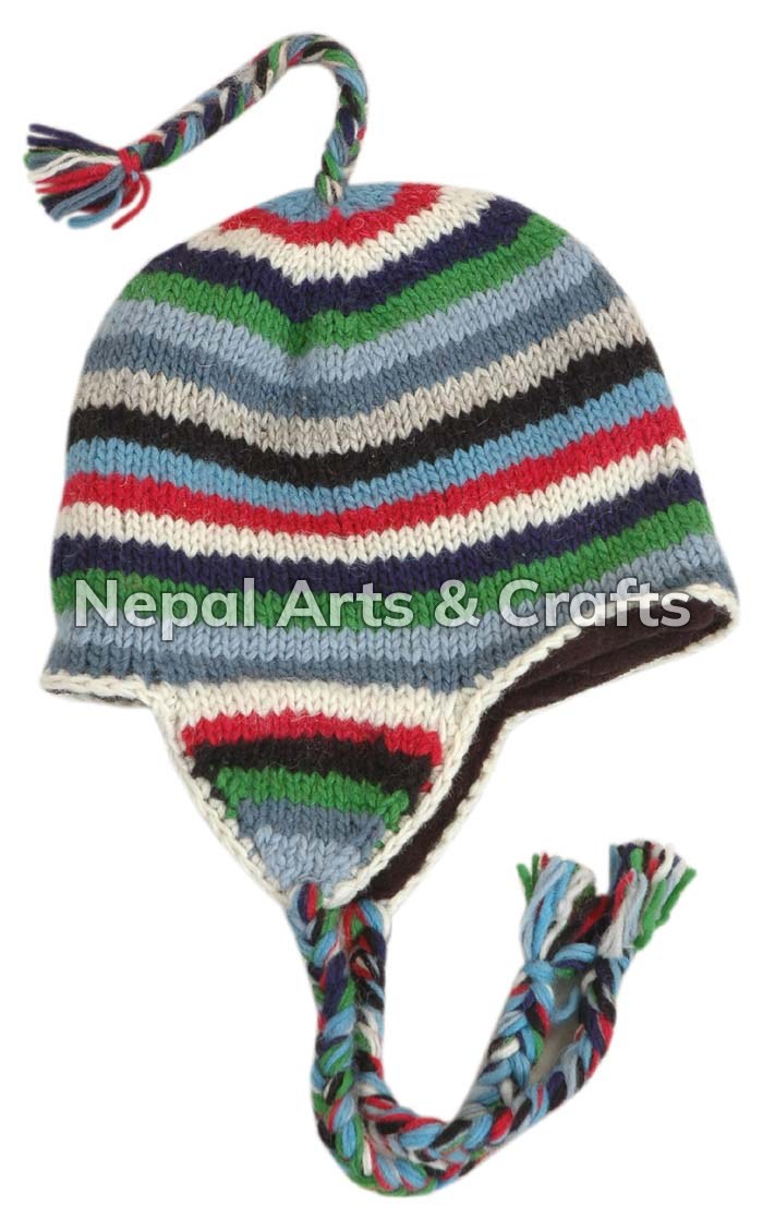 stripe Nepal earflap woolen hat
